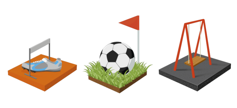 Recyclage banden tot piste voetbalveld speeltuintegels